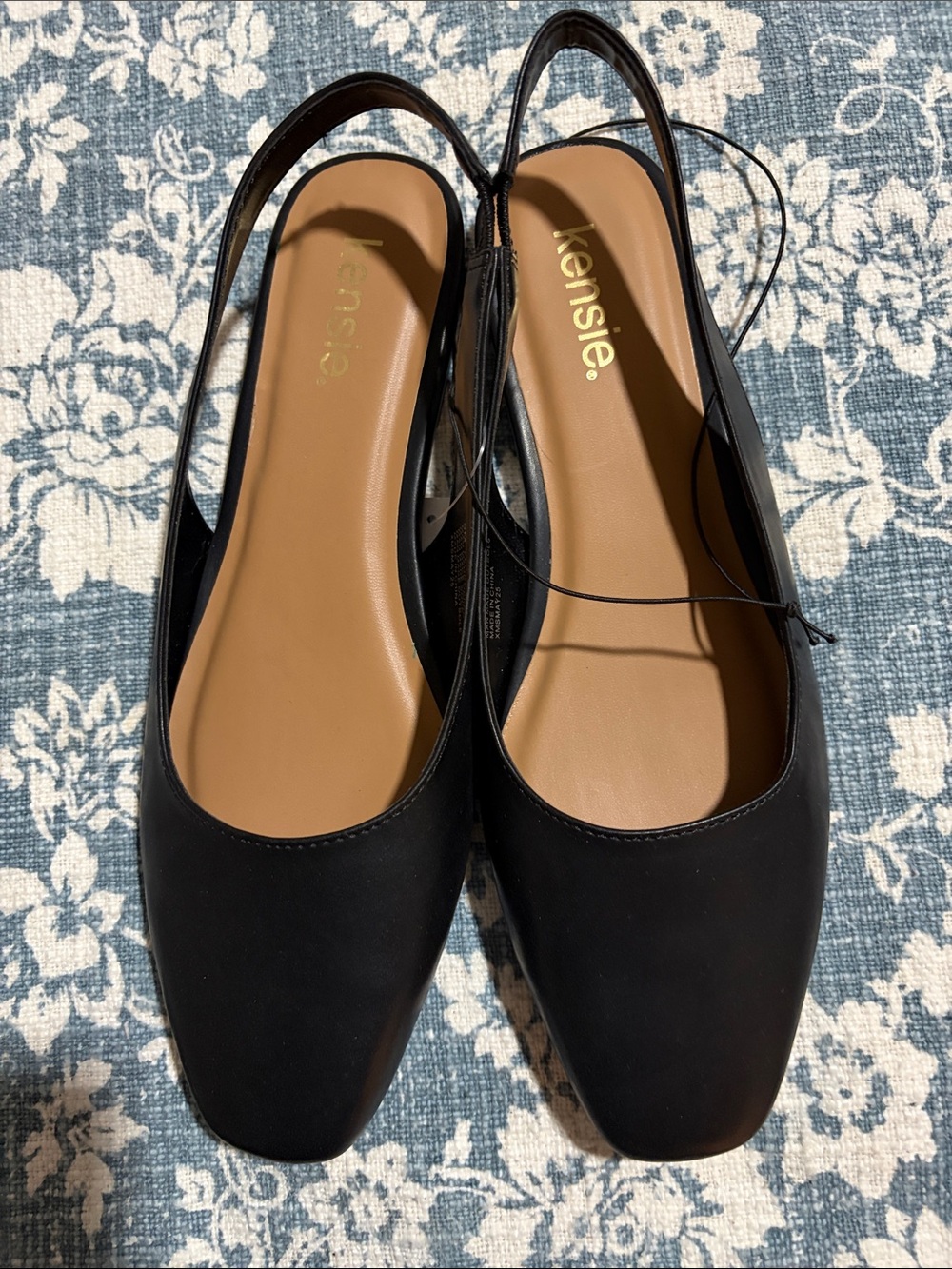 Kensie Black Felice Slingback Vegan Flats. Square Toe. NWT